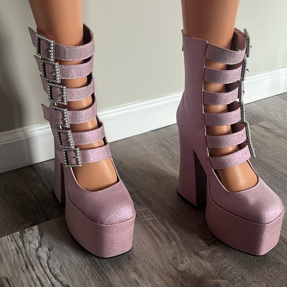 ‼️NWT‼️Dolls Kill X Sugar Thrillz Pink Platform Ankle Boots Size 8 - Picture 7 of 12